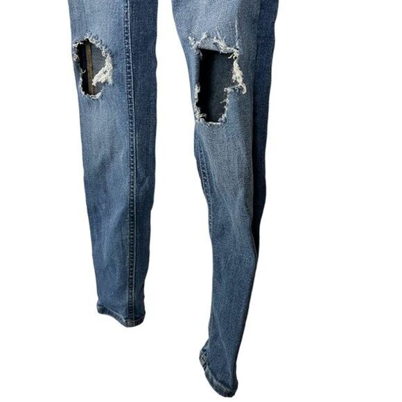 We The Free People Womens Skinny Mid Rise Distressed Destroyed Blue Jeans sz 26 - Picture 10 of 16